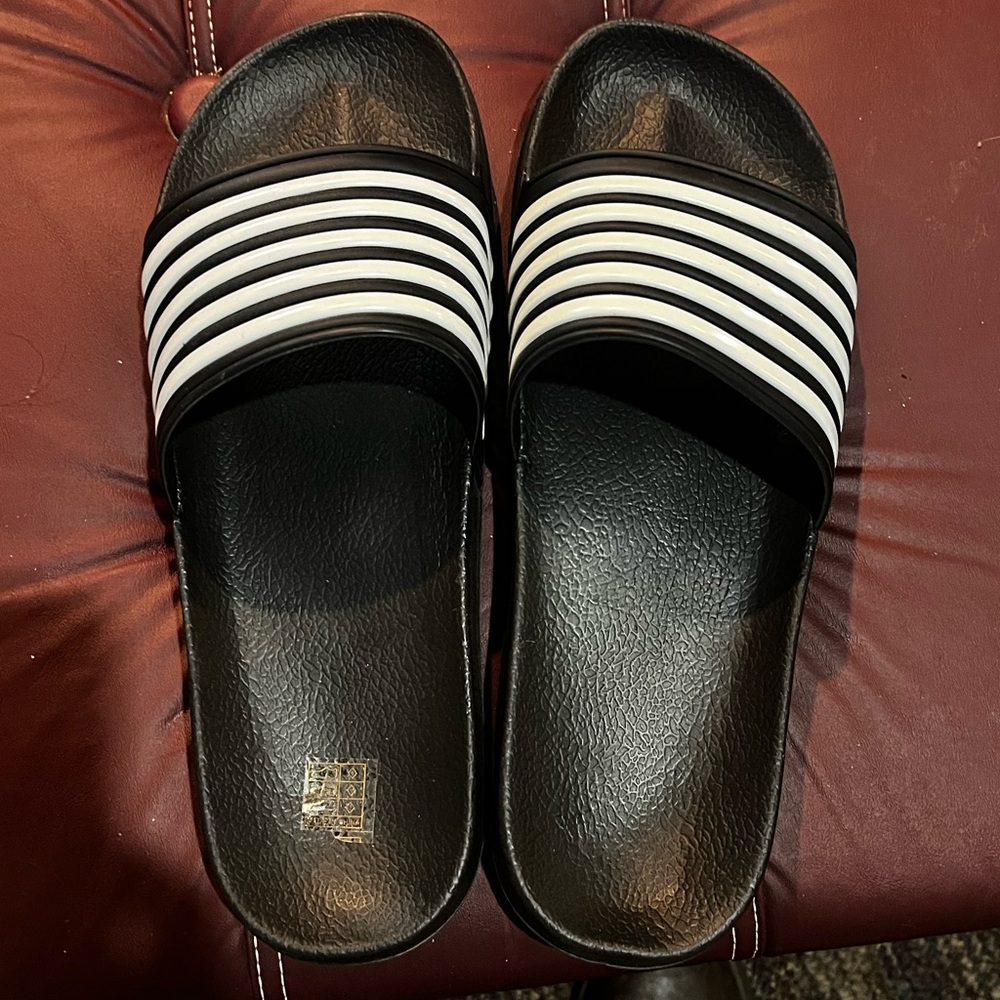 Black and White Slide Sandals